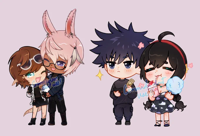 Recent pair/couple comms that i forgot to post again #Chibi #Commissionopen #ffxiv #jjk 