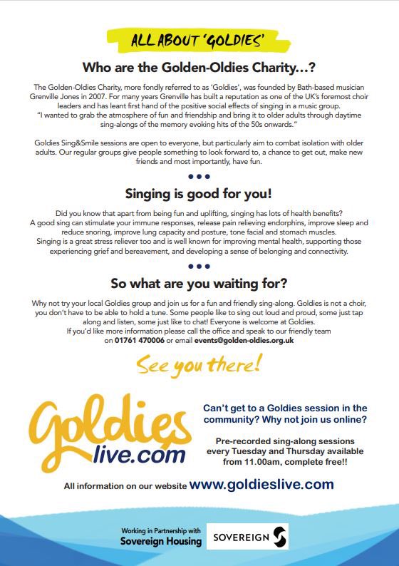 Huge thanks to Sovereign Housing for supporting the relaunch of Goldies Sing&amp;Smile, see our flyer for a session near you! @sovereignha <a href="/mummery_daisy/">Daisy Mummery</a> <a href="/HenrySovereign/">Henry (SNG)</a> <a href="/GoldiesLive/">Goldies Sing & Smile</a>