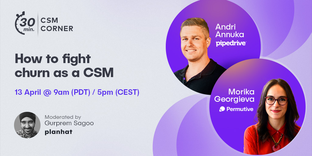 Planhat's tweet photo. Only one week left to our next #CSMcorner!
Join Gurprem Sagoo as he chats to Morika Georgieva (@Permutive) and Andri Annuka (@pipedrive) about how to fight churn as a CSM.
Register here โฉ https://t.co/cHTw5dultY https://t.co/ODcxmiIM2N