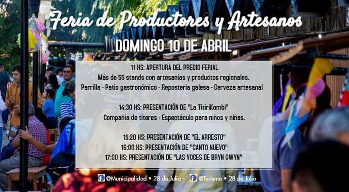 MajoPogler's tweet photo. Buen día!! #Jueves, se acerca el #finde y hay propuestas que nos comparten👉 📍#28dejulio organiza su #FeriadeAbril con gran #patiodecomidas #asados #cervezaartesanal #reposteriagalesa #artesanias #productos #shows y un entorno natural abierto donde disfrutar del #valle. https://t.co/EG9WAPaqYc