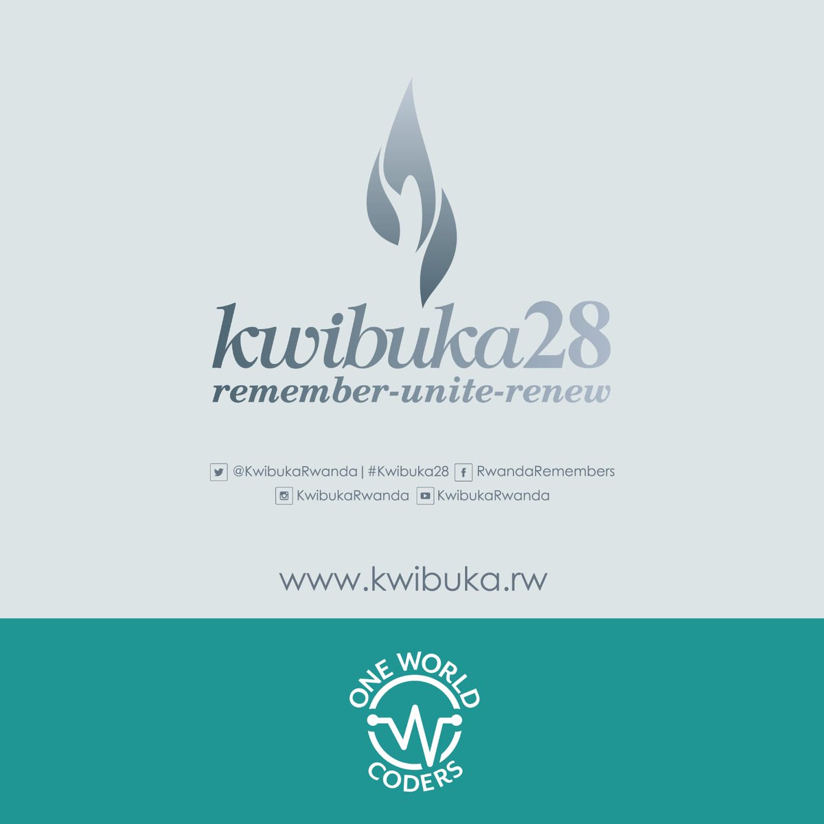 oneworldcoders's tweet photo. Today, One World Coders joins #Rwandans and the rest of the world to #commemorate the 28th Memorial of 1994 #Genocide against the #Tutsi and #remember the innocent lives lost. Remember. Unite. Renew. #Kwibuka28 https://t.co/LAFVgGLadI