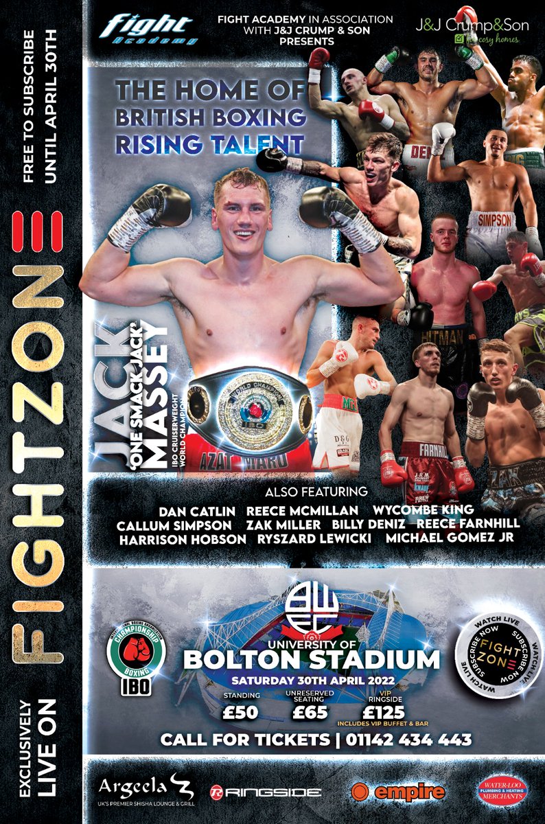 'One Smack Jack' is Back❗❗

Jack Massey defends his IBO Cruiserweight Title on April 30th at Bolton Stedium.🔥

📺 - Exclusively live on Fightzone, sign up for free until April 30th fightzone.tv/signup

#boxing #Britishboxing #fightzone #fightacademy #ibo #massey