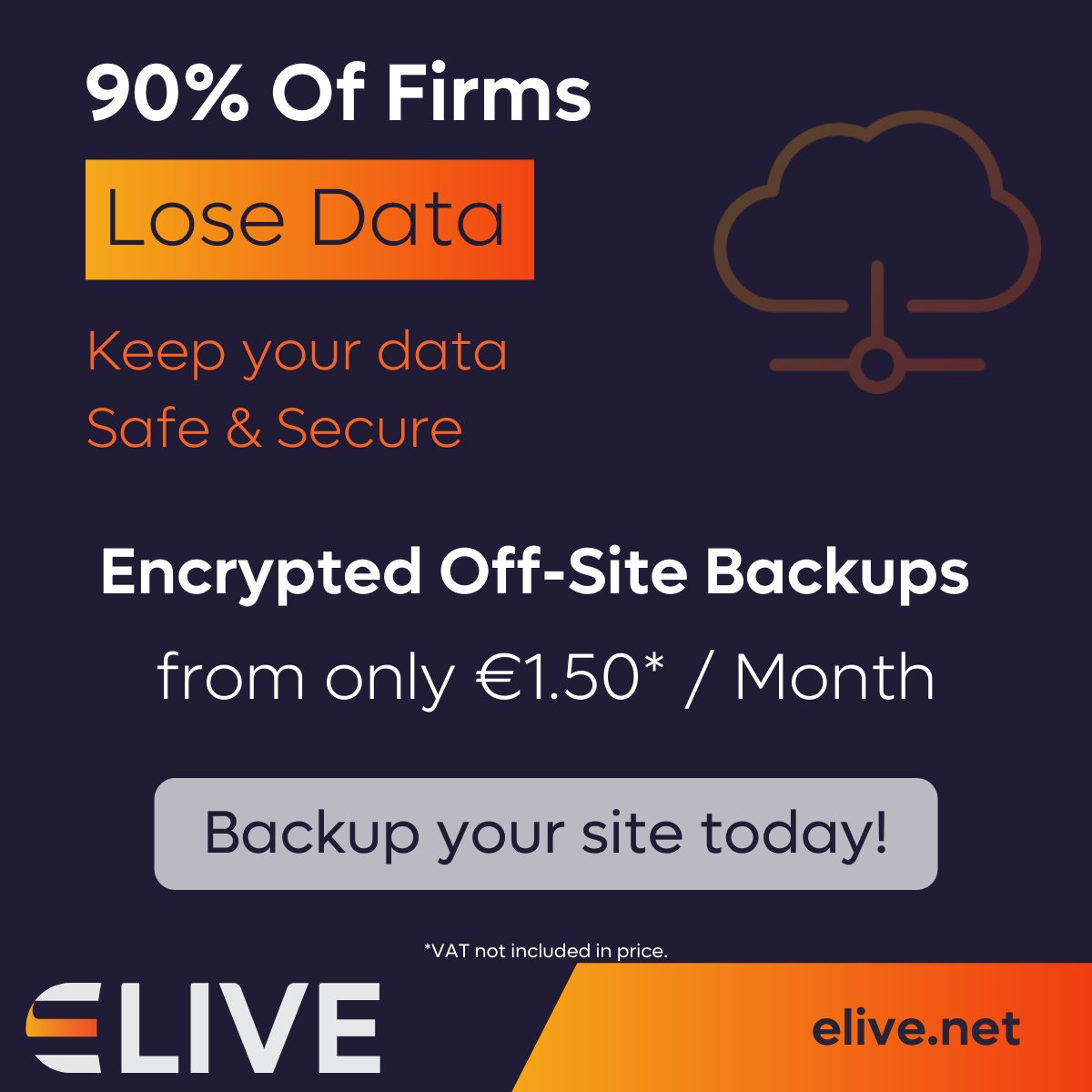 eliveirl's tweet photo. Did you know that most organisations in Ireland have lost data at some point and some never recover it at all? 

There’s an easy solution to this… backup your website!!!

Daily automatic backups to off-site encrypted storage from just €1.50* / Month! https://t.co/Y0qn75LFW8