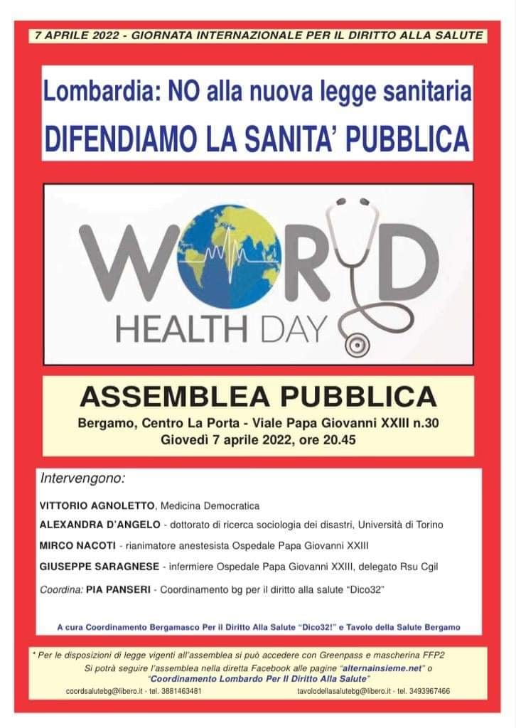 prc_lombardia's tweet photo. In occasione del #7Aprile due importanti iniziative, a #Bergamo indetta dal Coordinamento bergamasco per il Diritto alla Salute - #Dico32 e dal tavolo della Salute di Bergamo e a #Milano indetta dal Coordinamento Lombardo Per Il Diritto Alla Salute. #worldhealthday https://t.co/3VNJYZZfgF