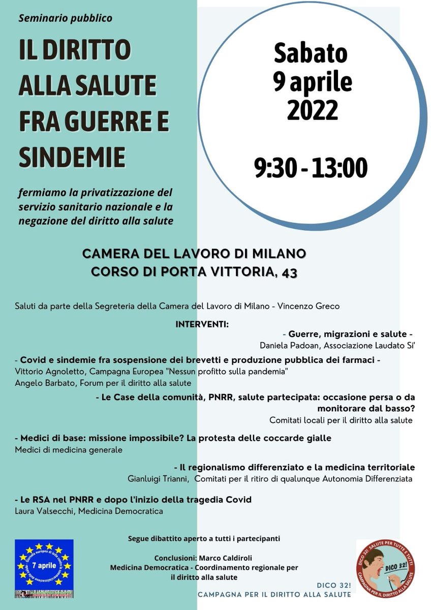 prc_lombardia's tweet photo. In occasione del #7Aprile due importanti iniziative, a #Bergamo indetta dal Coordinamento bergamasco per il Diritto alla Salute - #Dico32 e dal tavolo della Salute di Bergamo e a #Milano indetta dal Coordinamento Lombardo Per Il Diritto Alla Salute. #worldhealthday https://t.co/3VNJYZZfgF