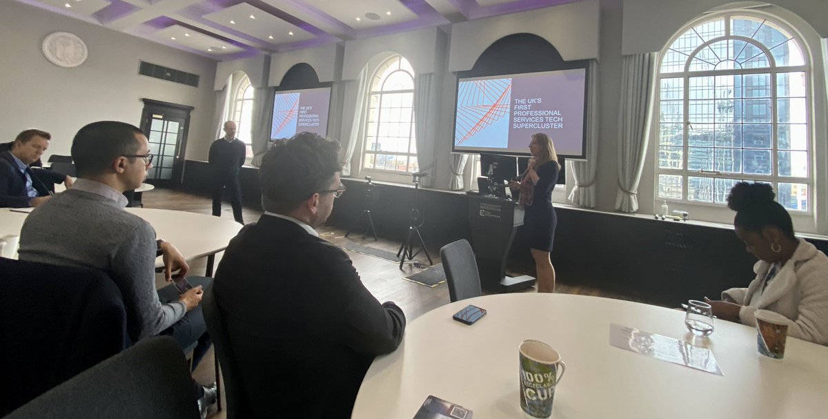 The fabulous Hils doing her pitch for the #FintechWeek delegation talking all things #Fintech #Proftech & promoting all the great work of @supertech_wm & the great #TechCommunity here in the West Mids