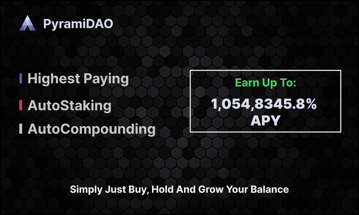 pyramiDAO's tweet photo. #PyramiDAO is launching the new frontier of staking tokens which will literally change the way token holders become Stake holders. 

Thanks to its feature, PyramiDAO is able to furnish the highest APY in the DeFi market which is worth 1,054,8345.8% APY 💸

#BSC #autostaking #PYRA https://t.co/sEQE2XlffP
