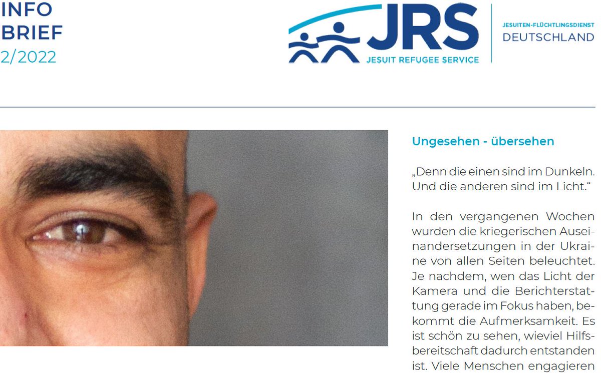 JRS_Germany's tweet photo. Aktuell wecken die geflüchteten Menschen aus der Ukraine bei uns allen großes Mitgefühl. Unser neuer Info-Brief berichtet aber auch von den anderen Schicksalen, die gerade nicht im Fokus stehen. Diese Menschen benötigen ebenso dringend unsere Hilfe. https://t.co/W32gzcWVyH https://t.co/xHupKp8zQk