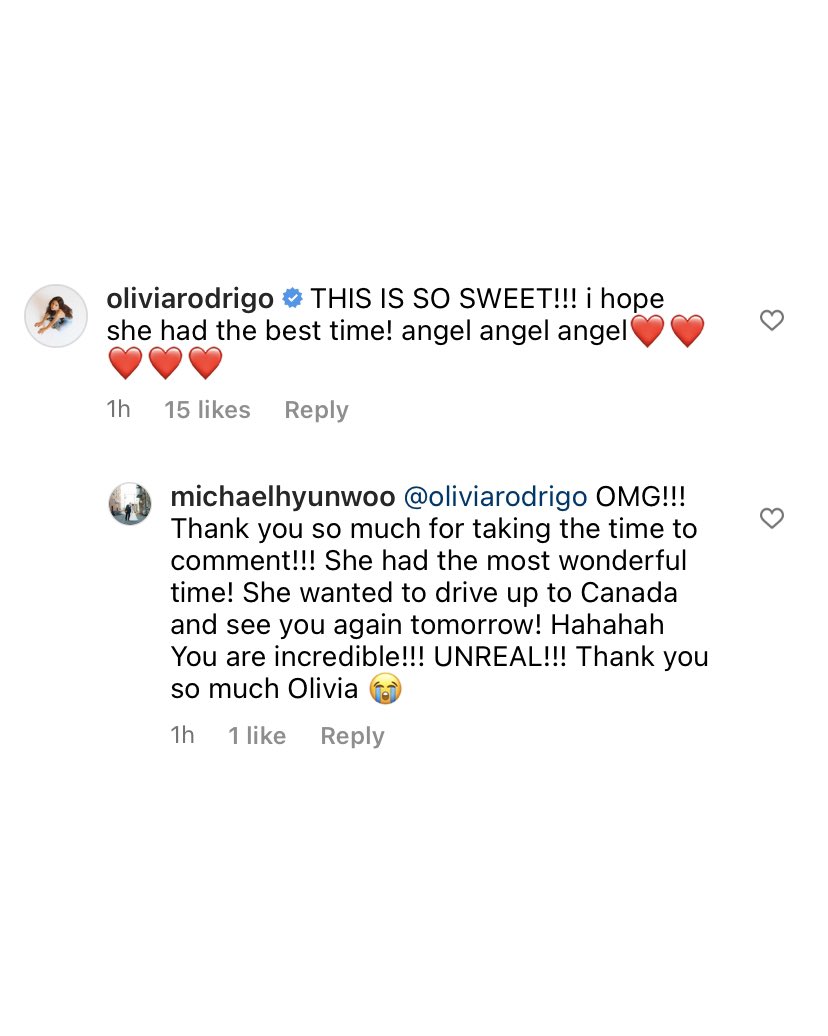 DailyRodrigo's tweet photo. 💬 | Olivia commented on a parent’s post about #SOURTourSeattle being her first concert!🥺 https://t.co/usM6VrZLsw