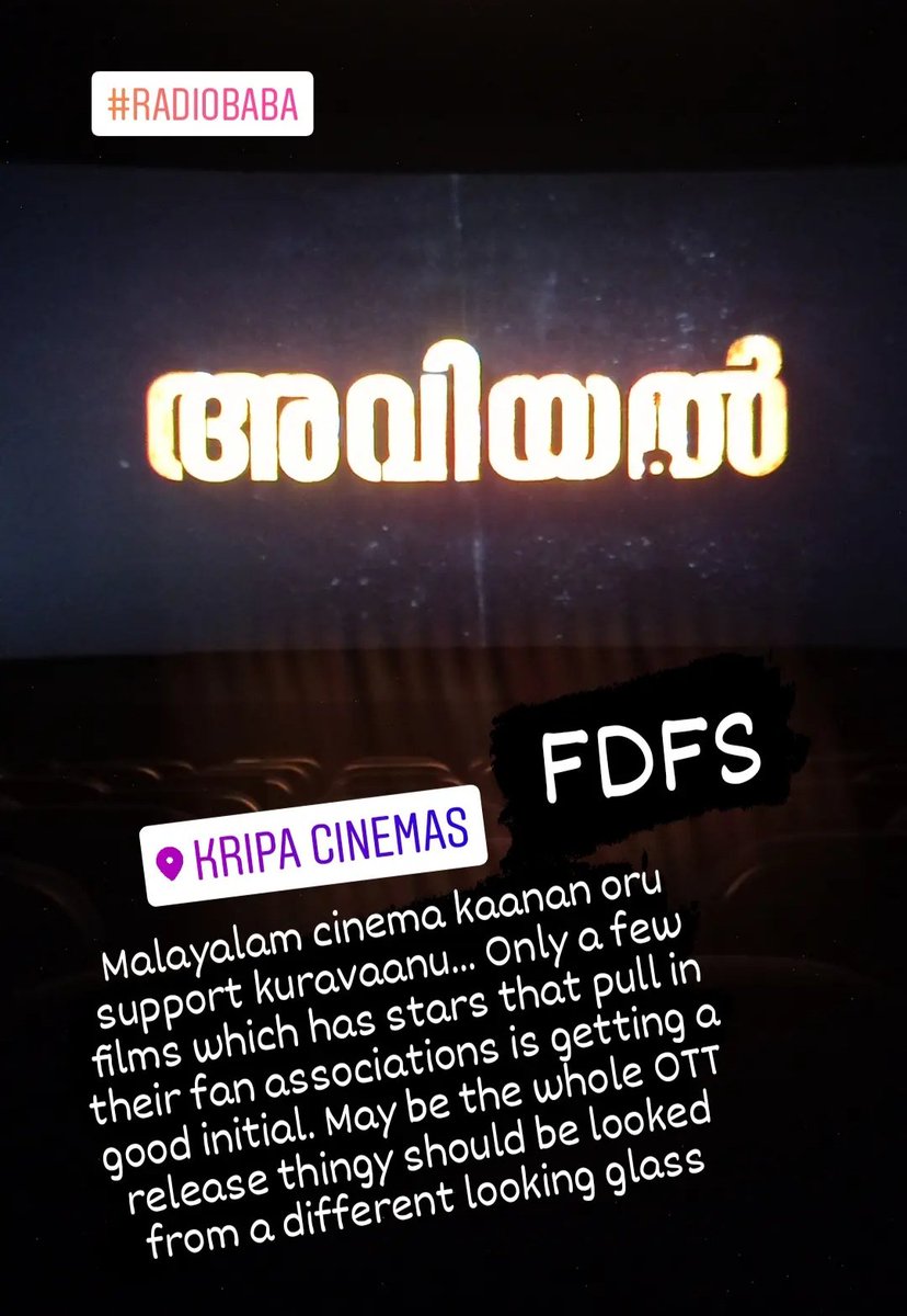RJVishnu's tweet photo. #Aviyal #fDFS #Radiobaba 
Interval time and the movie is slowly picking up... https://t.co/jsR8jXlQNz