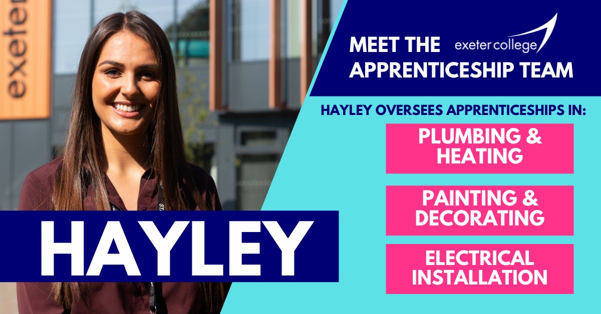 ExeApprentices's tweet photo. Meet Hayley! 👋 Hayley looks after Construction &amp; Trade Apprenticeships.

Whether you’re looking for an #Apprenticeship in this sector or are an employer seeking to hire an Apprentice, she is here to help!

 📞Get in touch: 01392 400 800

#ExeterJob #Careers https://t.co/YyO96bE7Bb