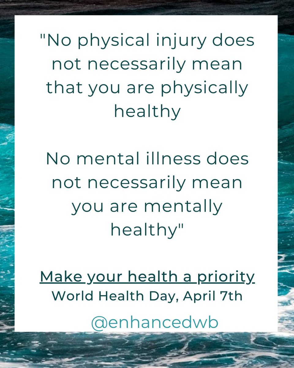 enhancedwb's tweet image. World health Day is an annual event by the WHO to draw attention to health topics of concern   

How will you focus on your health and wellbeing today? ✍️ Comment below ⬇️ 

#WorldHealthDay2022 #enhancedwellbeing #wellbeing #MentalHealthMatters