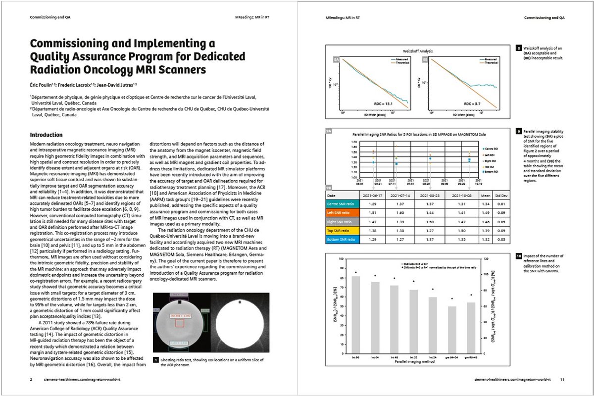 AntjeHellwich's tweet photo. Commissioning and Implementing a Quality Assurance Program for Dedicated Radiation Oncology MRI Scanners. A/Prof Éric Poulin; et al. (CHU de Québec-Université Laval, Québec, Canada) share their experience. Learn more at https://t.co/NQ2fBU5dmq  
#magnetomworld #Radiotherapy #MRI https://t.co/9Y9SkVqzug