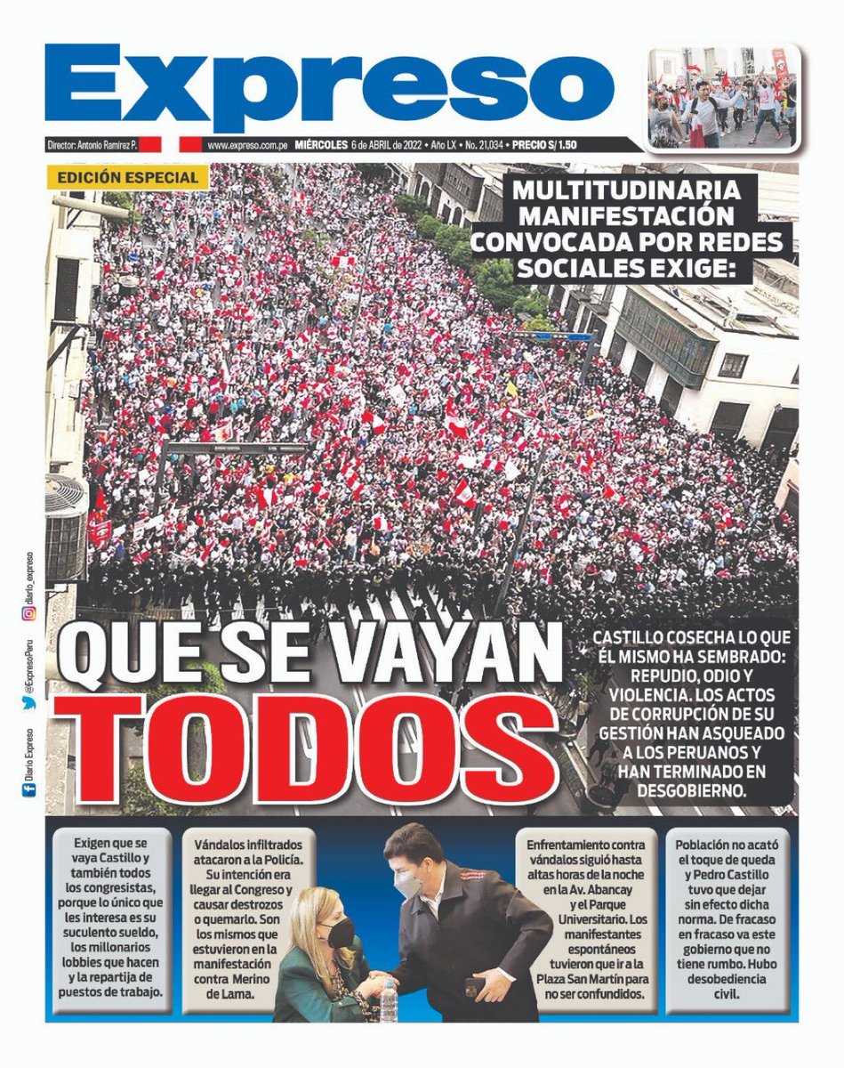 juanviperezaras's tweet photo. Las consecuencias del social-comunismo-populista de los amigos de Sánchez & Cía #MasPobreza #MasSectarismo #MasCorrupción #MasViolencia #MenosLibertad #MenosProsperidad #Perú 🇵🇪 El Socialismo del Siglo XXI sigue retratándose con el aplauso de los laboratorios sociales españoles🤦♂️ https://t.co/AzYlxVkWph