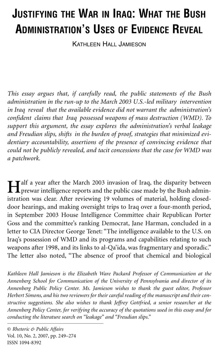 SixandLaura's tweet image. “This essay argues that, if carefully read, the public statements of the Bush administration in the run-up to the March 2003 U.S.-led military intervention in Iraq reveal that… 

#historical_precedent