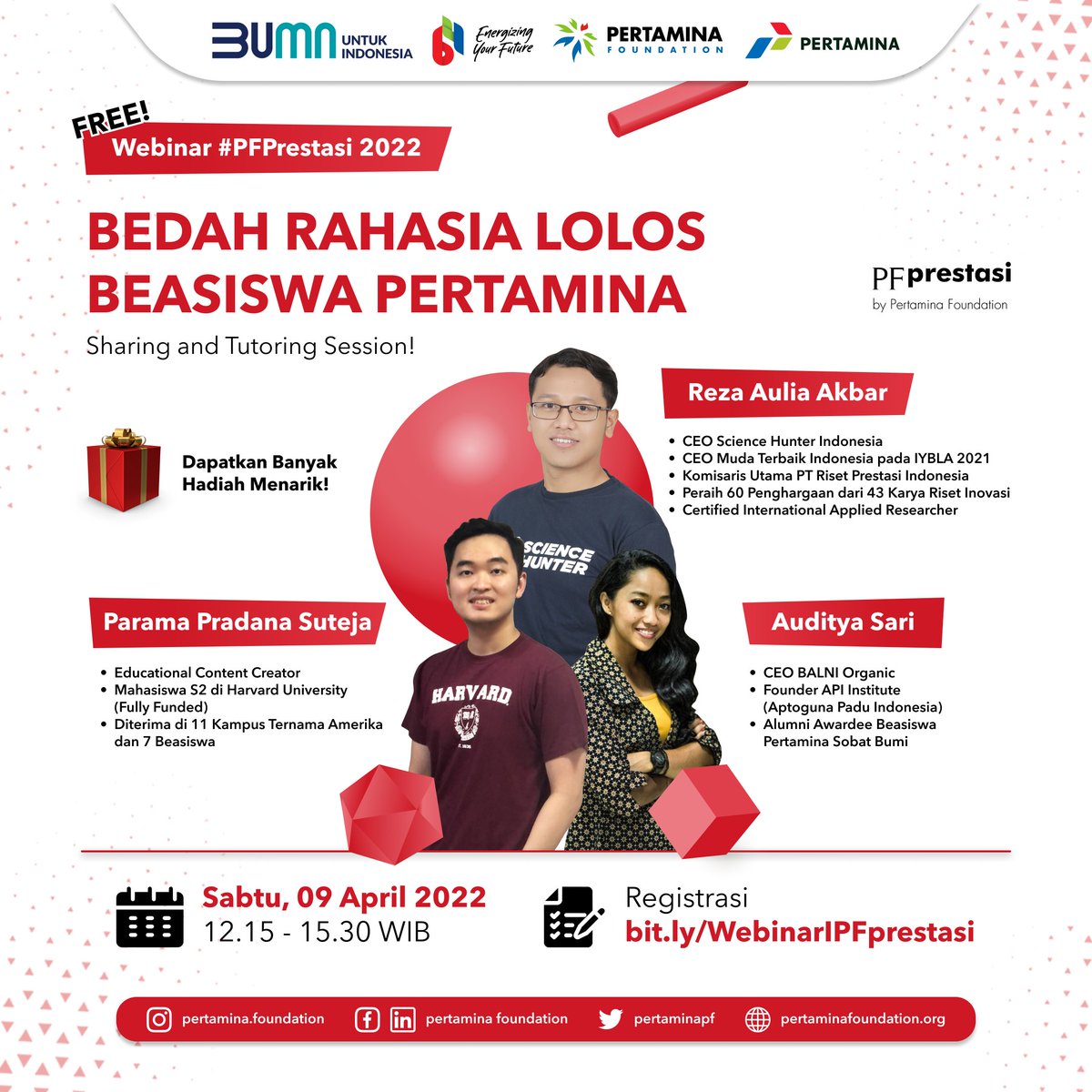 PertaminaPF's tweet photo. PFriends, masih kebingungan gimana cara menulis esai beasiswa?
Sekarang tidak perlu khawatir #PFriends, ikuti webinar pada sabtu, 09 April nanti yuk!
Dalam webinar nanti, #PFriends akan mendapatkan banyak pembahasan seputar tips dapat beasiswa. https://t.co/TdOaYEyQUB