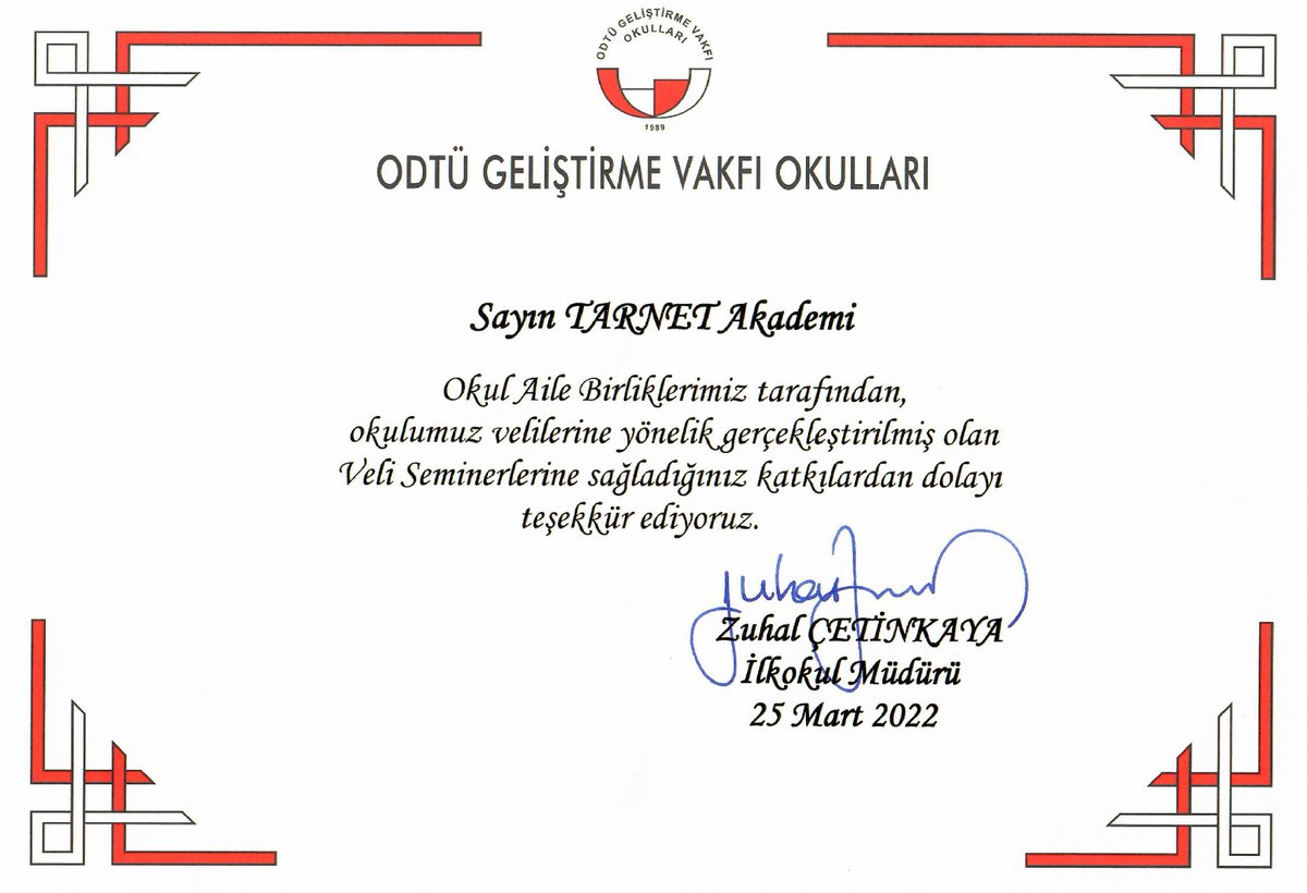 Sosyal sorumluluk projesi kapsamında Odtü Geliştirme Vakfı Okulları velilelerine 3 iş yetkinliği eğitimi verdik.
Okul yönetimine ve eğitimlerimize katılan 2000'i aşkın katılımcımıza teşekkür ederiz!
