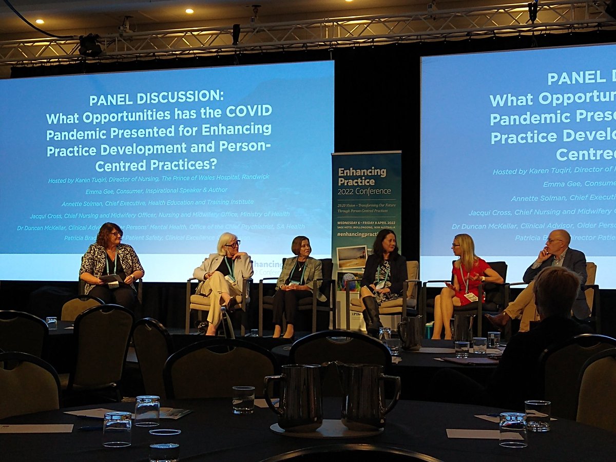 Wealth of knowledge ❤️ Panel discussion on what opportunities has the Covid pandemic presented for enhancing practice development and person-centred practice. #enhancingpractice2022 #COVID19 #practicedevelopment