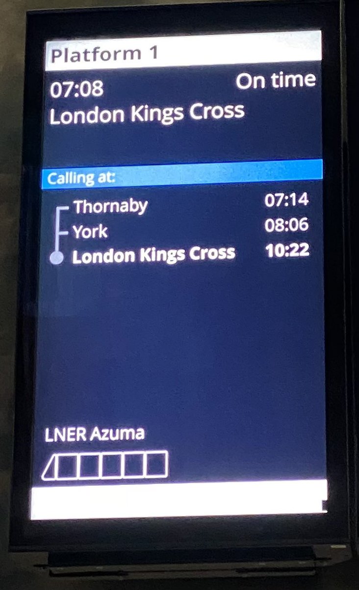 It’s been two years easily since I’ve been on a train. Can’t say I would have ever imagined seeing this on a departures board. How great is the direct train from MBR to KGX!