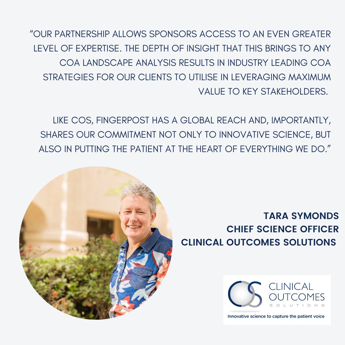 Tara Symonds, Chief Science Officer at @cos_coa, on the importance of this strategic partnership for COS clients <a href="/fpostconsulting/">Fingerpost</a> #HTA #HEOR #RWE #MarketAccess #PayerResearch #COA #PRO bit.ly/3tU1zog