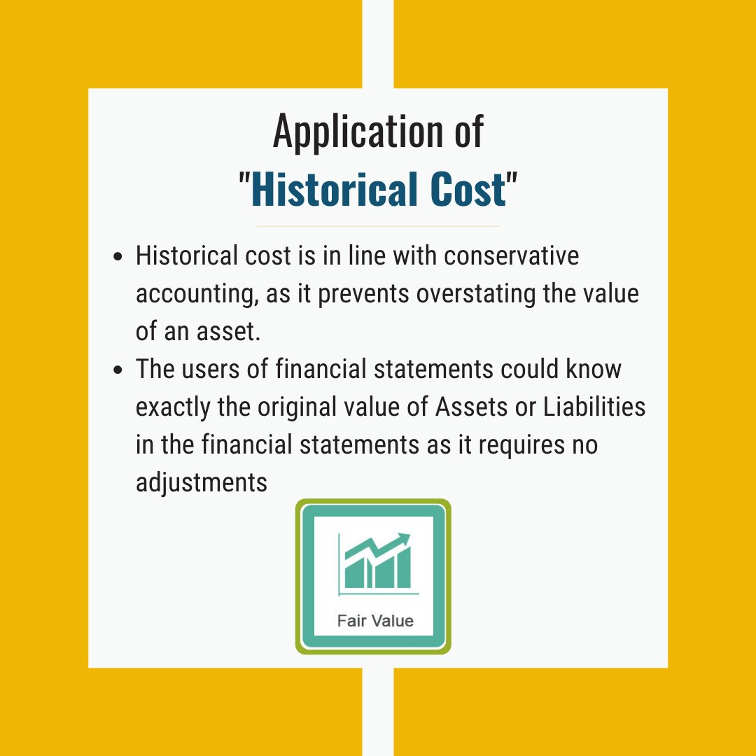 thinkaccompt's tweet photo. Historical cost is what your company paid for an asset when you originally bought it. That cost is verifiable by a receipt or other official record. It's a static snapshot of asset value at the time of purchase and provides no measure of how value may have changed over time. https://t.co/6DEQShYbnx