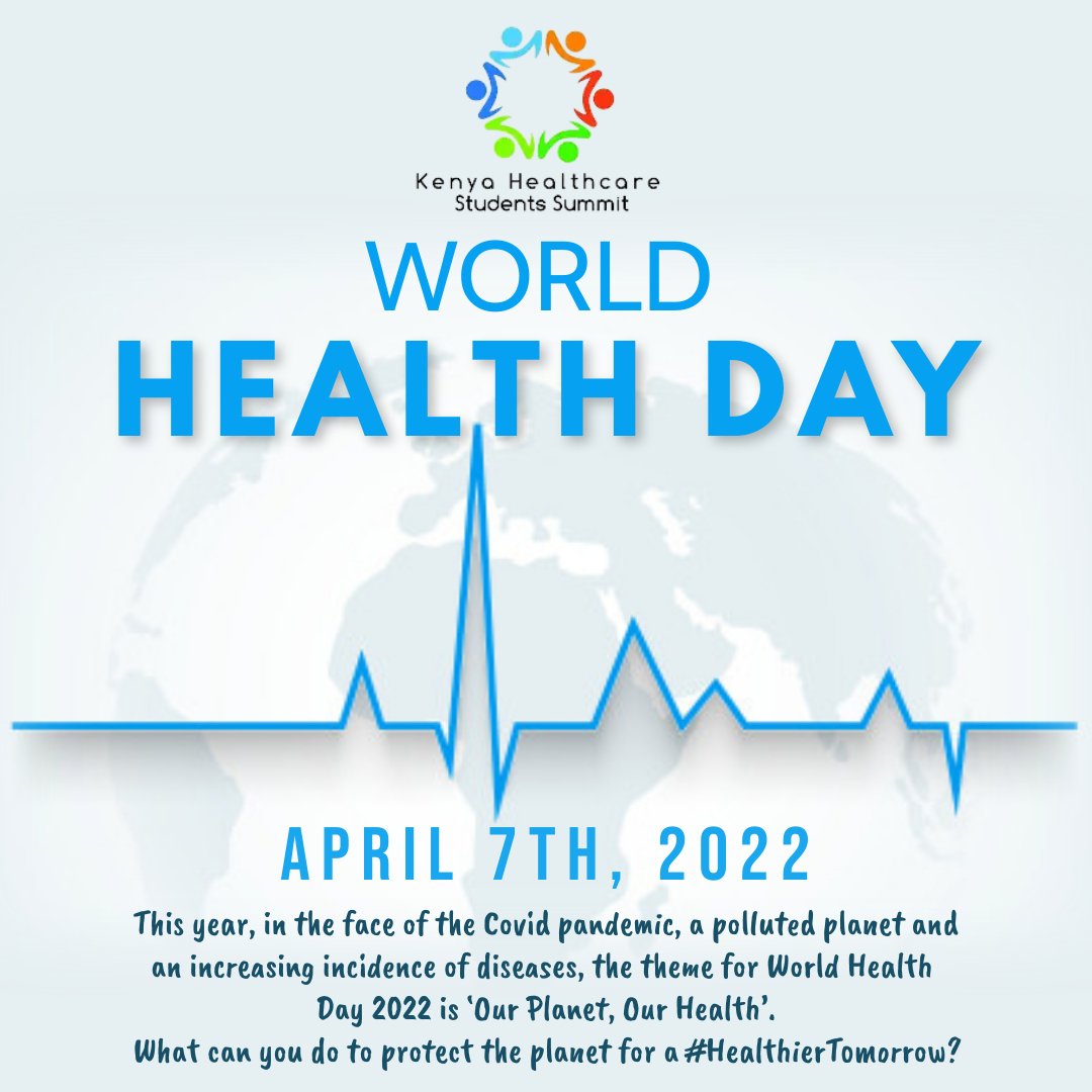 KEHSS - Kenya Healthcare Students' Summit (@kenyahealthcare) on Twitter photo Today is #WorldHealthDay✨
A day that sparks awareness on the contribution of the medical fraternity and <a href="/WHO/">World Health Organization (WHO)</a> achievements.
This year we highlight the link between climate change and health issues. How can we protect our planet and our health for a #HealthierTomorrow? Today is #WorldHealthDay✨
A day that sparks awareness on the contribution of the medical fraternity and <a href="/WHO/">World Health Organization (WHO)</a> achievements.
This year we highlight the link between climate change and health issues. How can we protect our planet and our health for a #HealthierTomorrow?