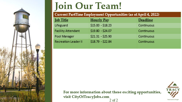 cityoftracy's tweet image. The #CityOfTracy, @tracypd, and @southcountyfa are hiring! 

Visit CityOfTracyJobs.com for more info and to apply.

Please RT!

#WorkInsideTheTriangle #ThinkInsideTheTriangle #TracyCA #CityOfTracy #JobOpportunities