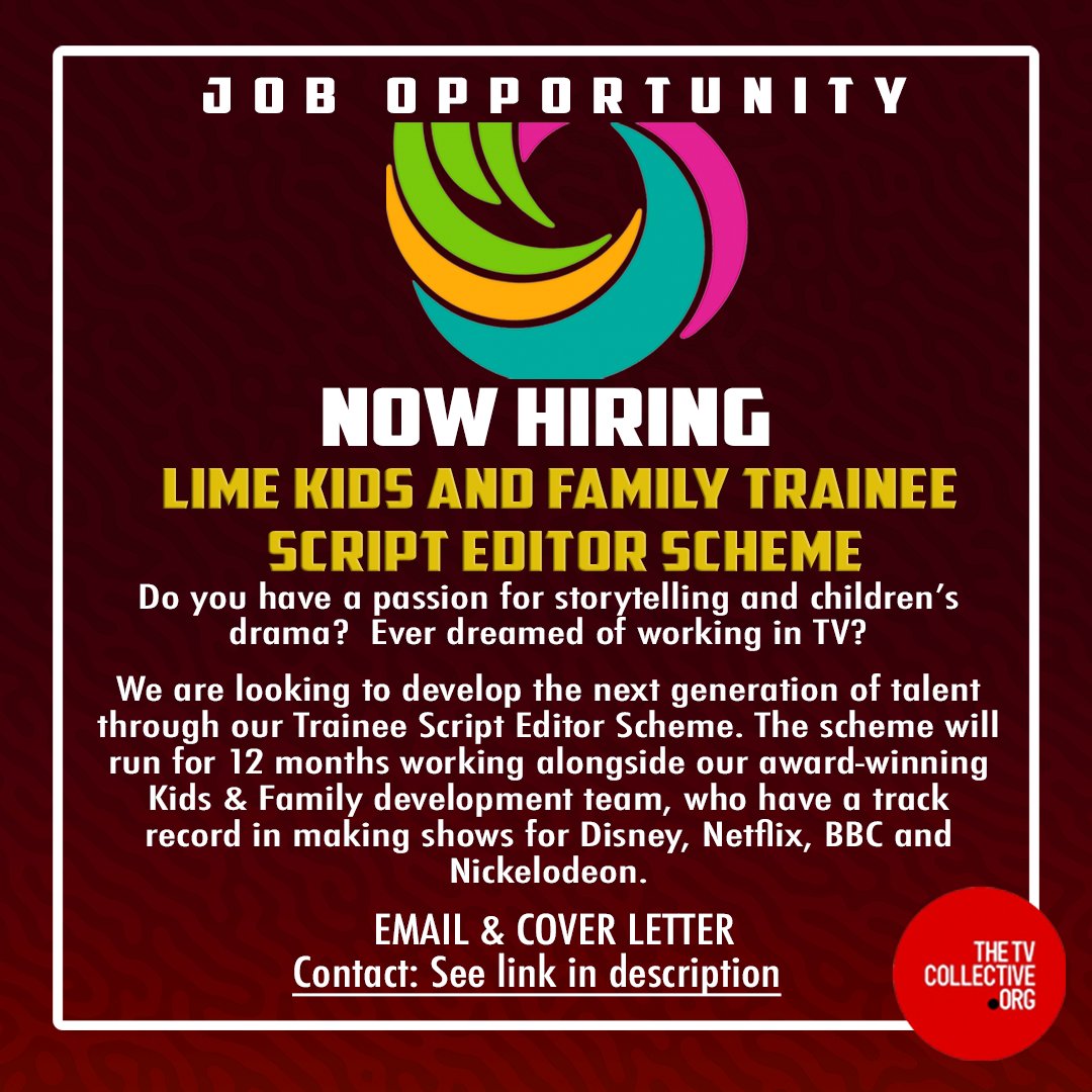 TheTVCollective's tweet image. Please click the link for more information about eligibility and how to apply via the Lime Pictures website

Company Name: Lime Pictures
Website : limepictures.com/join-us/lime-k…