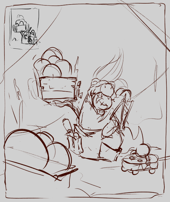 SaltedYam's tweet photo. it's been a more than a month since my last post for the sr art thread
oops

anyway, here's the sketch, going for something goofy this time around :)

Snatchers are doing their best to bring back those eggs back to home, please don't attack them

#splatoonart #salmonrun https://t.co/2YYVP9Ptpz