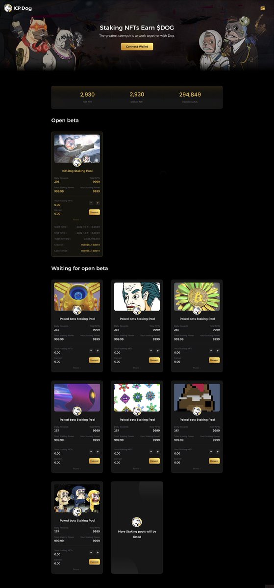 Our Staking is about to start the public beta.  Participants share 3 billion $DOG.
detail:
1⃣Dog NFT holders will automatically qualify for the test, no form required.
2⃣Submit the form to get a test NFT.
3⃣Forms close on April 14th at 8:00UTC.
form: forms.gle/DV3pPWTgiFq5vq…