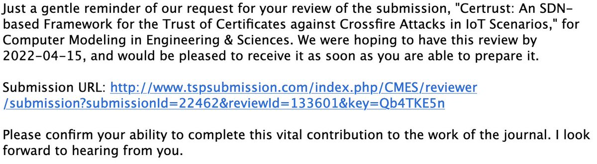 New kind of phishing URL scam: asking researchers for reviews... Can we get rid of predatory publishers ...
#spam #phishing #ScamAlert
