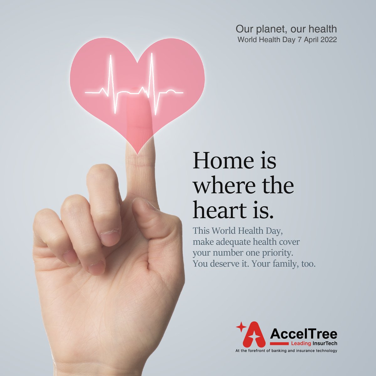 AccelTree's tweet image. On this World Health Day lets make health cover our one priority. 

#worldhealthday #insurtech #bfsi #insurance #leadinginsurtech