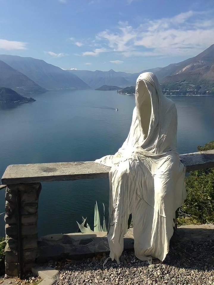 AnaDApuzzo's tweet photo. Ghost sculpture in the castle of Vezio, Italy. https://t.co/M4KkflrgCW