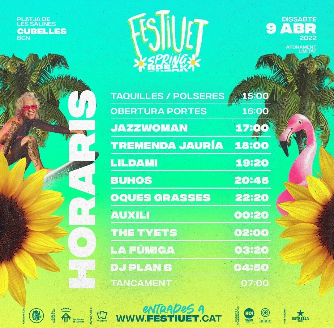 Aquest dissabte arriba el FESTIUET Spring Break a Cubelles.

📍Platja de les Salines
⏲️16h
🎟️30€

#festiuet #cubelles #concertscatalunya
