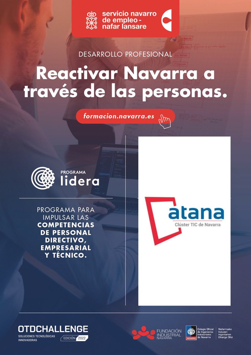 Atana_TIC's tweet photo. ▶️ OTD CHALLENGE 2022 ◀️
Toma nota de esta mesa redonda moderada por #ATANA junto con el @empleo_na, en el marco de su #ProgramaLidera. No te la puedes perder.
🗣 “Talento y desarrollo profesional: Reactivar Navarra a través de las personas". ➡️
📍12:45 h, escenario B.
#OTD https://t.co/zfnq2ANEQc