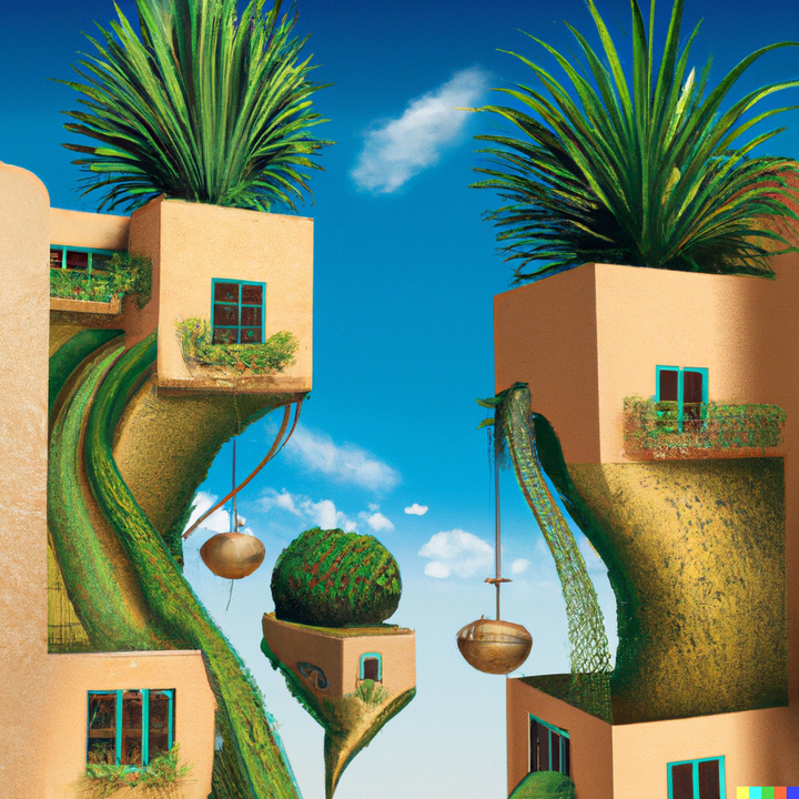 woj_zaremba's tweet photo. DALL-e keeps me awake

input "hanging gardens of Babylon in the middle of a city in the style of Dali" https://t.co/w7NhtNQAen