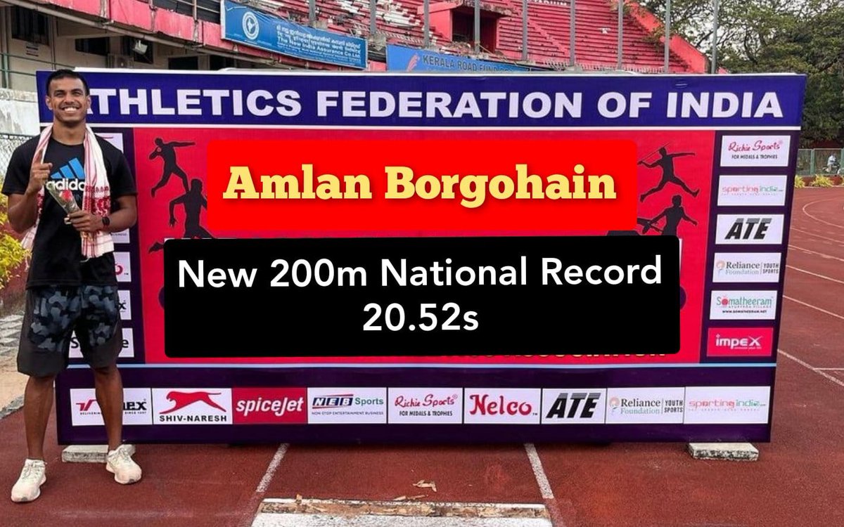 achyuta_samanta's tweet photo. Congratulate KIITian Amlan Borgohain on setting a new men’s 200 metres national record by clocking 20.52 seconds on a rain-hit final day of the 25th National Federation Cup Senior Athletics Championships. We are proud of your achievements! 

🏃your way to glory 🪜 https://t.co/Yv7m4Rhu8v