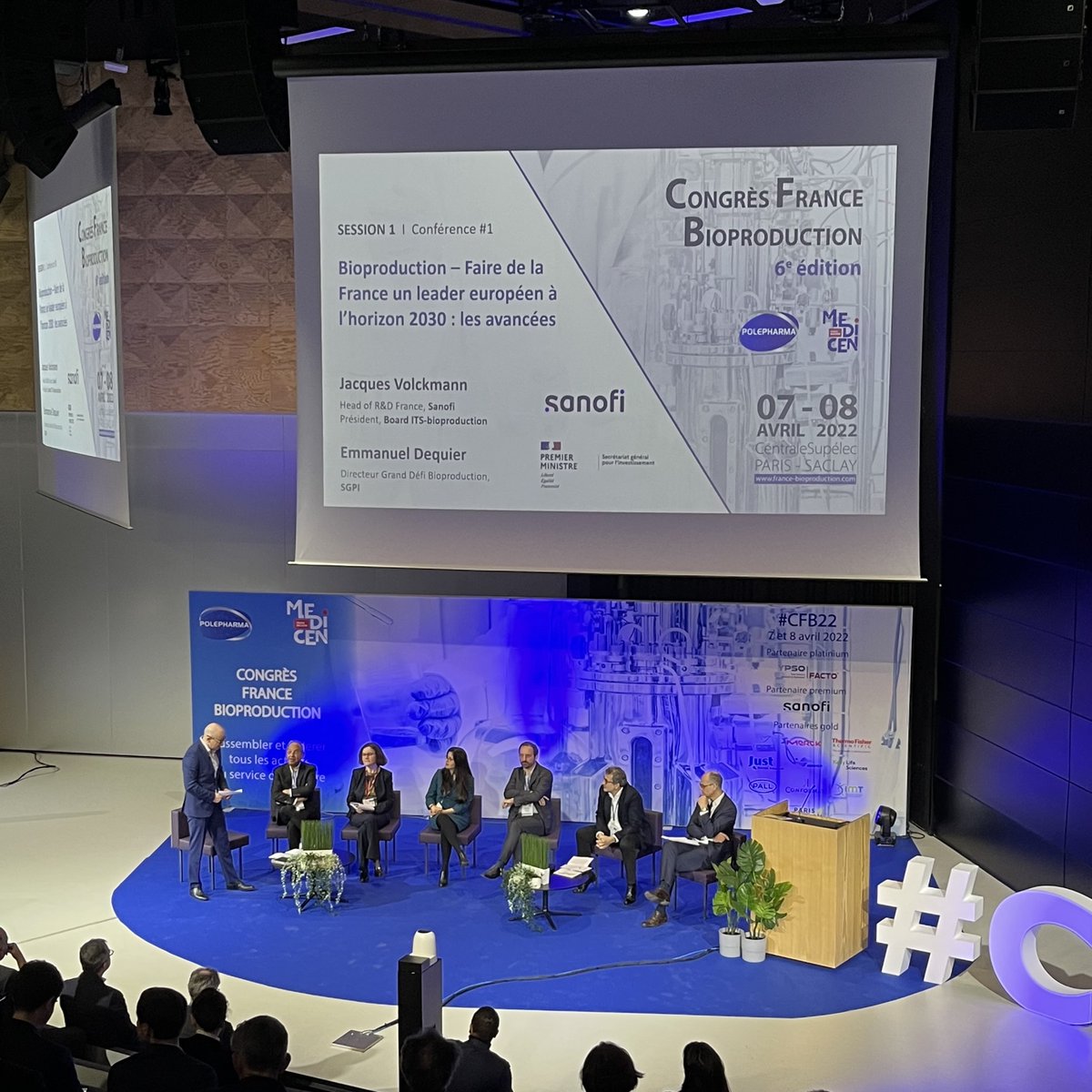 GenSensor's tweet photo. Ouverture de France Bioproduction 2022 #CFB22: faire de la France un leader européen à l’horizon 2030. Point sur les avancées avec Emmanuel Dequier, Directeur grand défi Bioproduction (@SGPI_avenir) &amp; Jacques Volckmann (@SanofiFR) #bioproduction https://t.co/H270vjIAn9