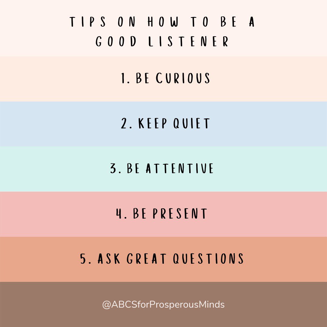 AbcMinds's tweet photo. A few tips on how to become a good listener. https://t.co/MtZ8DNg5BO