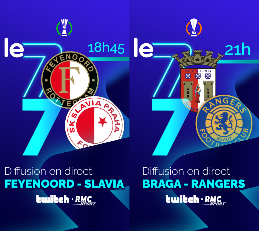 🏆 Ça commence dès ce jeudi avec deux matches européens diffusés en clair sur notre chaîne <a href="/TwitchFR/">Twitch FR</a> : 

► 18h45 : Feyenoord - Slavia
► 21h : Braga - Rangers

🔗 Follow notre chaîne Twitch dès maintenant bit.ly/3D41C3T pour être alerté de tous nos événements live.