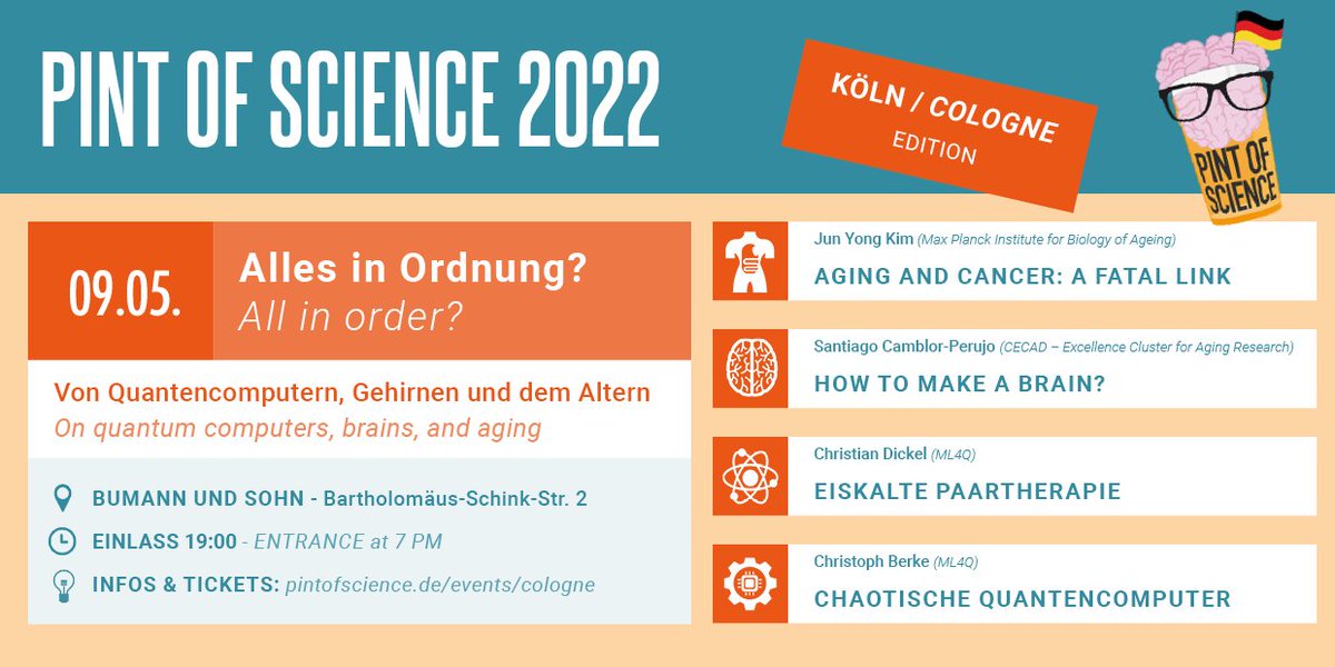 ML4Q_cluster's tweet image. 📢🍻⚛️🍻Nach zwei Jahren - endlich wieder in den #Köln|er Kneipen! Mit einem bunten Abend @pintofscienceDE über Chaos und Ordnung nicht nur in unserem Körper aber auch in #Quantencomputern.
👉pintofscience.de/event/alles-in…