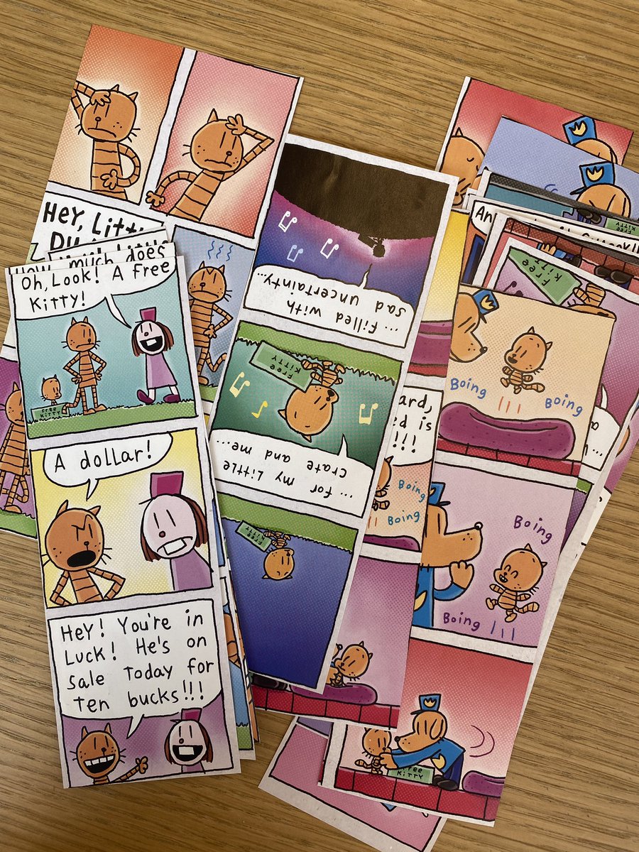 Easiest and best idea ever for bookmarks! Take weeded graphic novels and turn them into bookmarks. Kids loving
them so much! Borrowed the idea from another librarian on Instagram (novice librarian who is great to follow there!) #isplearninghub