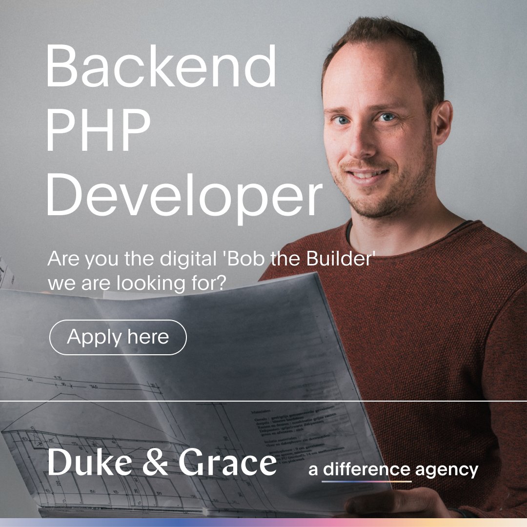 Are you the digital 'Bob the Builder' who likes to build the foundations of digital solutions? PHP frameworks and mySQL are your favorite toys? Then join our Development Team, an integrated team of best-in-class developers. 

👉 dukegrace.co/3DLZ8aS