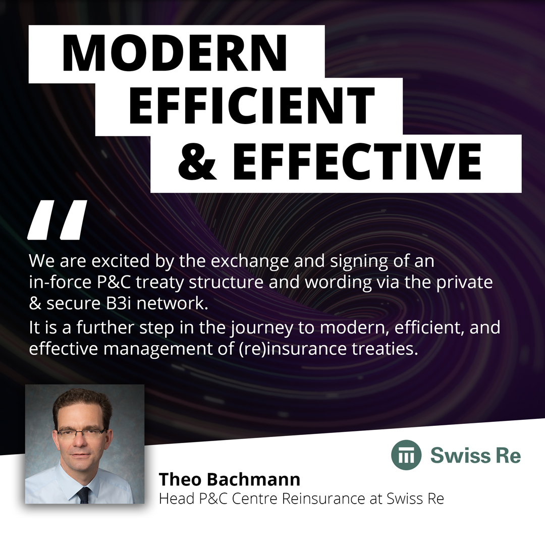 🎯 Modern
🎯 Efficient
🎯 and Effective

Making use of B3i's private and secure network, find out what Theo Bachmann, Head P&amp;C Centre Reinsurance at Swiss Re had to say about the latest news.

b3i.tech/2022/04/06/wor…

#reinsurance #innovation #blockchain