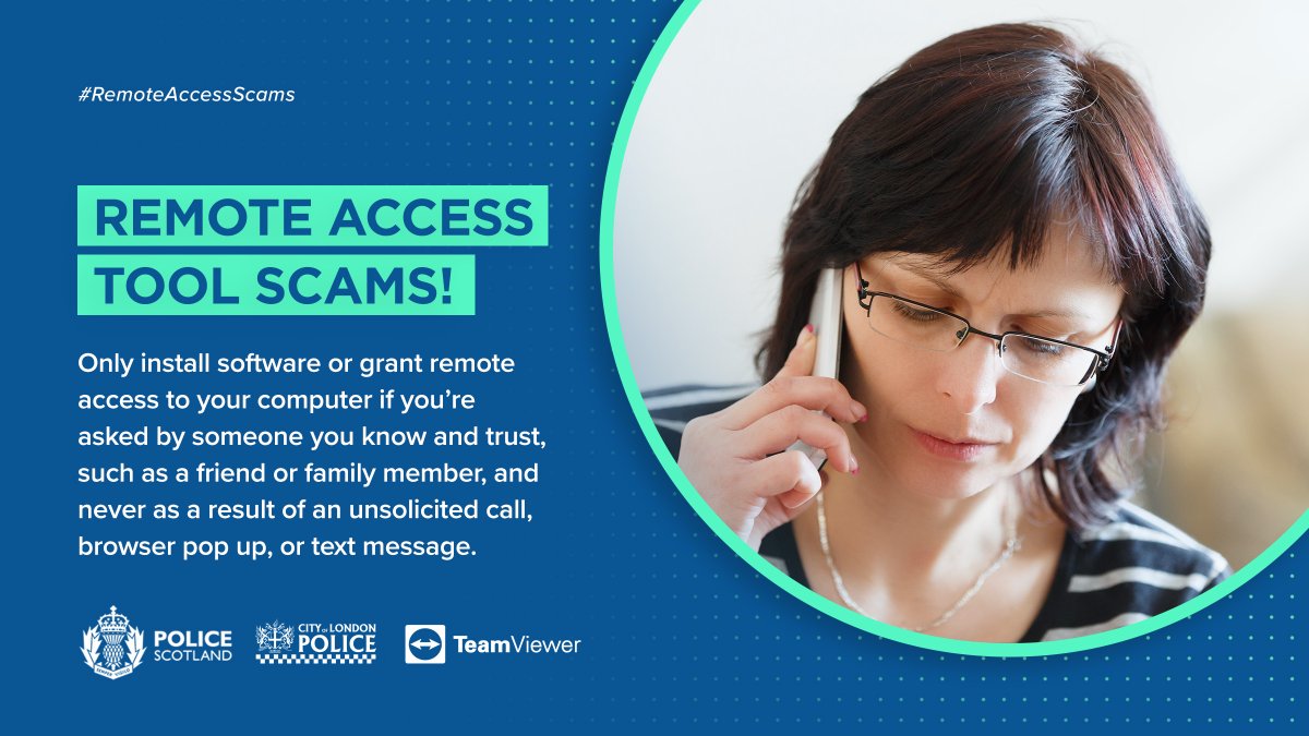 🚨Watch out for scams involving remote access to your computer. Over £57M was lost to them last year.

✅ Never allow remote access to your computer following an unsolicited call, text message or browser pop-up. #RemoteAccessScams