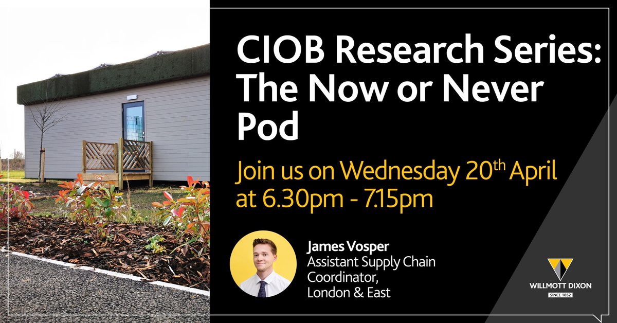 WillmottDixon's tweet photo. As part of @theCIOB Research Series, James Vosper will be discussing the build of his first off-grid, #renewable, net zero carbon operational building: the #NowOrNever pod, built as an additional resource for @PixBrookA. Click to register: https://t.co/duDdAVEwH5 #Sustainability https://t.co/twH3ULCKiO