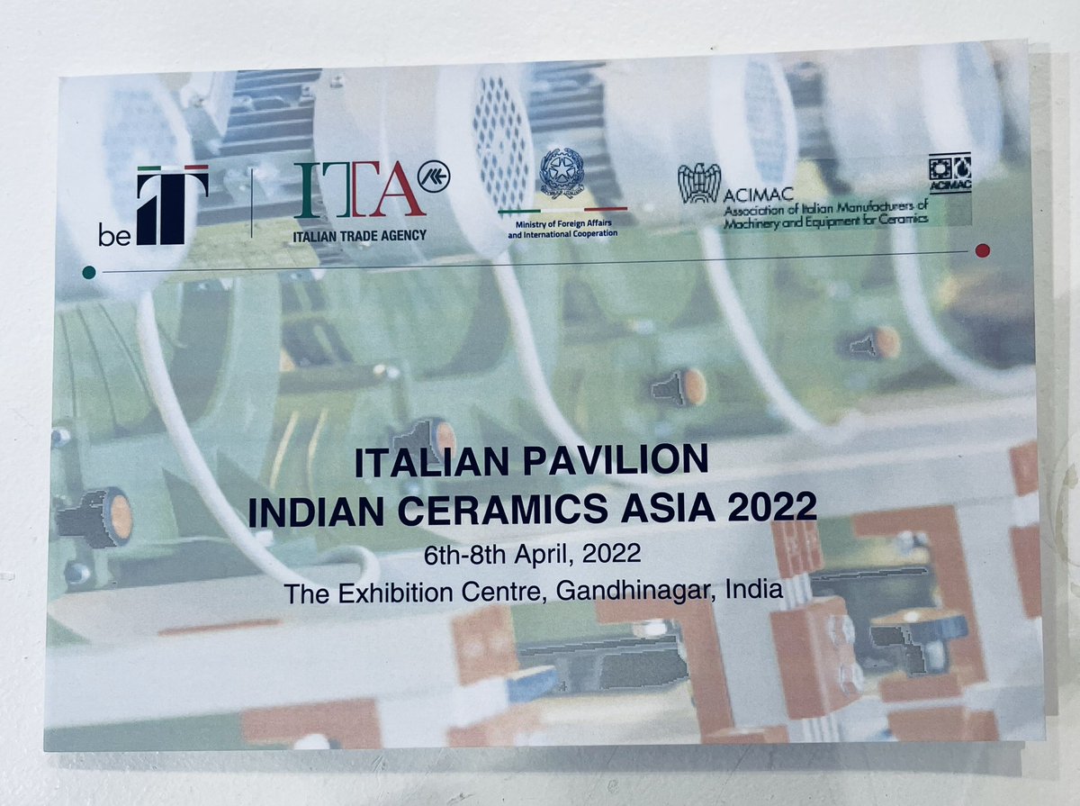 ITANewDelhi's tweet photo. Trade Commissioner Alessandro Liberatori meeting with Gujarat Minister of state @brijeshmeja1 @ITANewDelhi @Indian_Ceramics testifies to the great interest in presenting the excellence of Made in 🇮🇹 machinery to the Indian market #ACIMAC @ITAtradeagency #beIT https://t.co/77TpsLjPkd