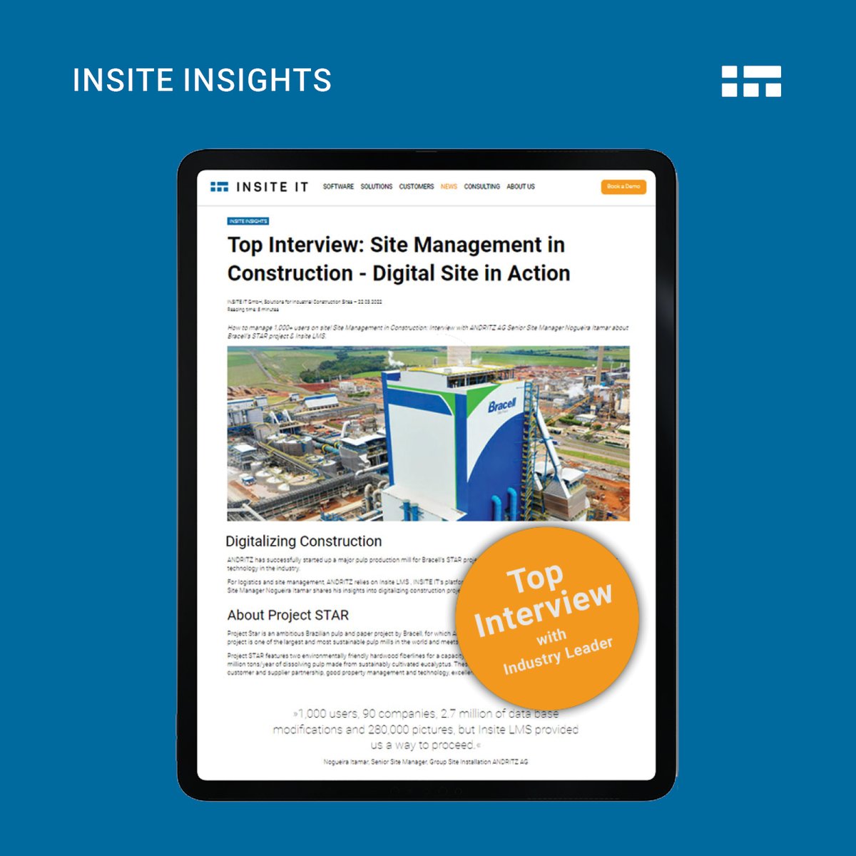 insite_it's tweet photo. How to manage 1,000+ users on site! In this expert interview, Senior Site Manager Nogueira Itamar, ANDRITZ AG, talks about how Insite LMS supported the successful start-up of a major pulp production mill for Bracell’s STAR project in Brazil. 

👉 https://t.co/KT6uTD0OEd https://t.co/nmjcYn7Tb4