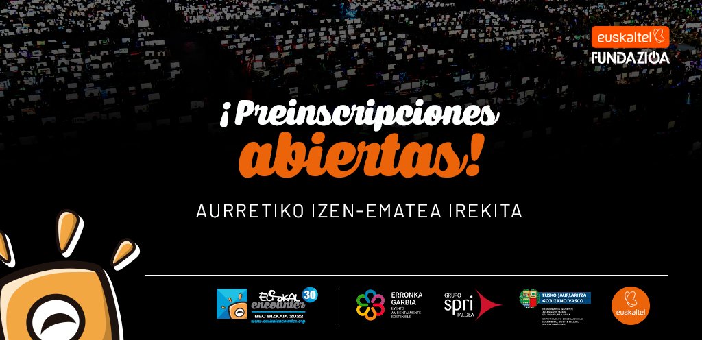 euskalencounter's tweet photo. PREINSCRIPCIONES ABIERTAS PARA LA #EE30 🔥

Desde ya puedes darte de alta en la web, acceder al sistema y organizar grupos de reserva. Dispones de unos días para poder tenerlo todo preparado antes de que dé comienzo la reserva el 28 de abril💥

¡La #EuskalEncounter ya está aquí! https://t.co/jfggbZ9jFn