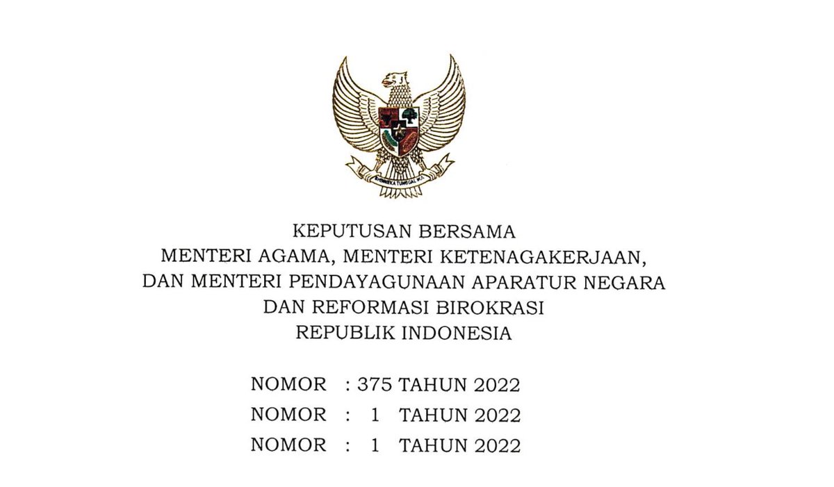 Inilah SKB 3 Menteri Perubahan Hari Libur Nasional dan Cuti Bersama Tahun 2022 

#KabarKabinet
setkab.go.id/inilah-skb-3-m…